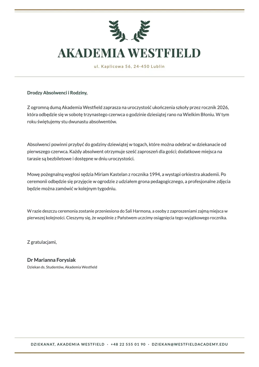 Papier firmowy dla akademii – szablon