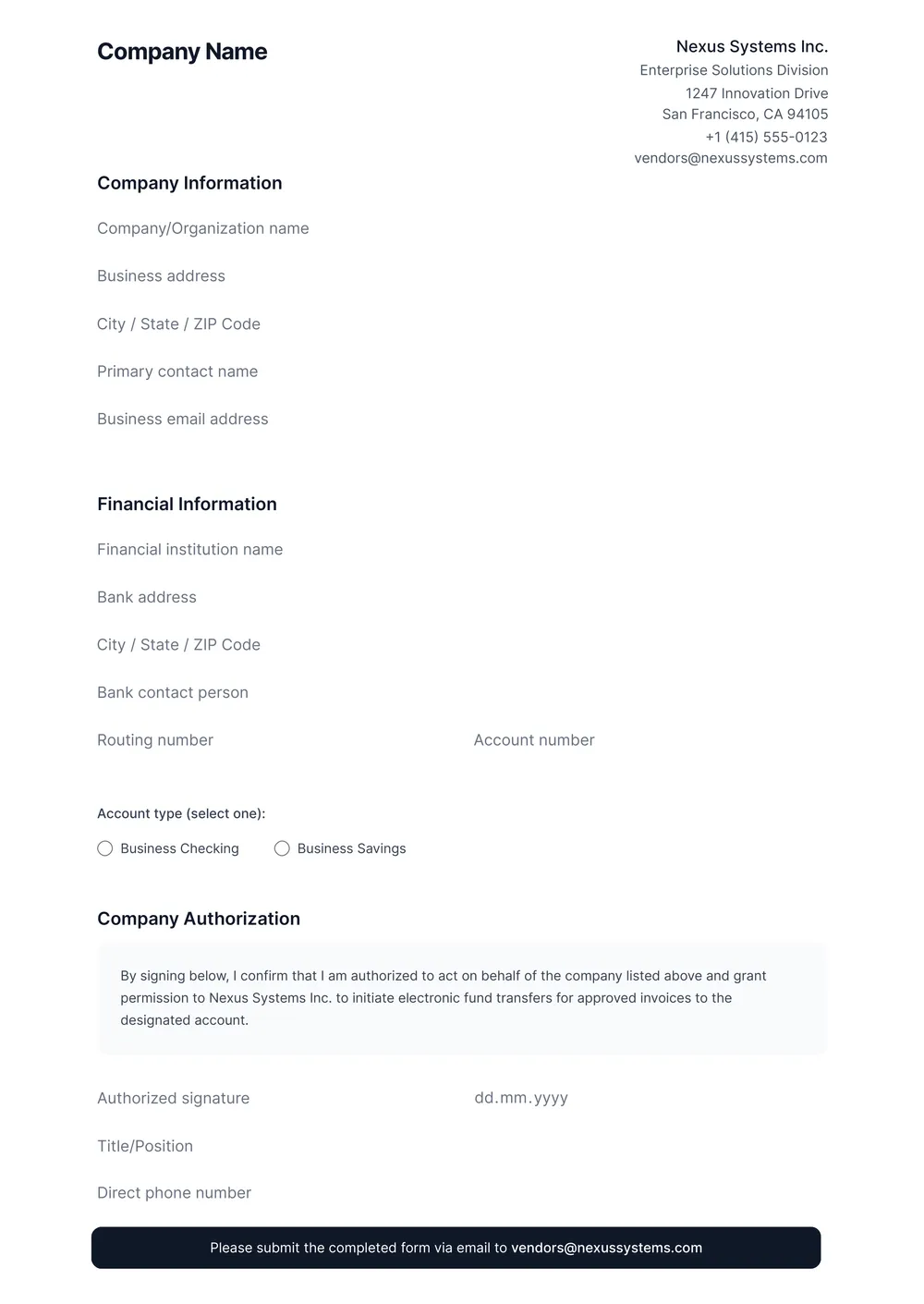 ach request form template
