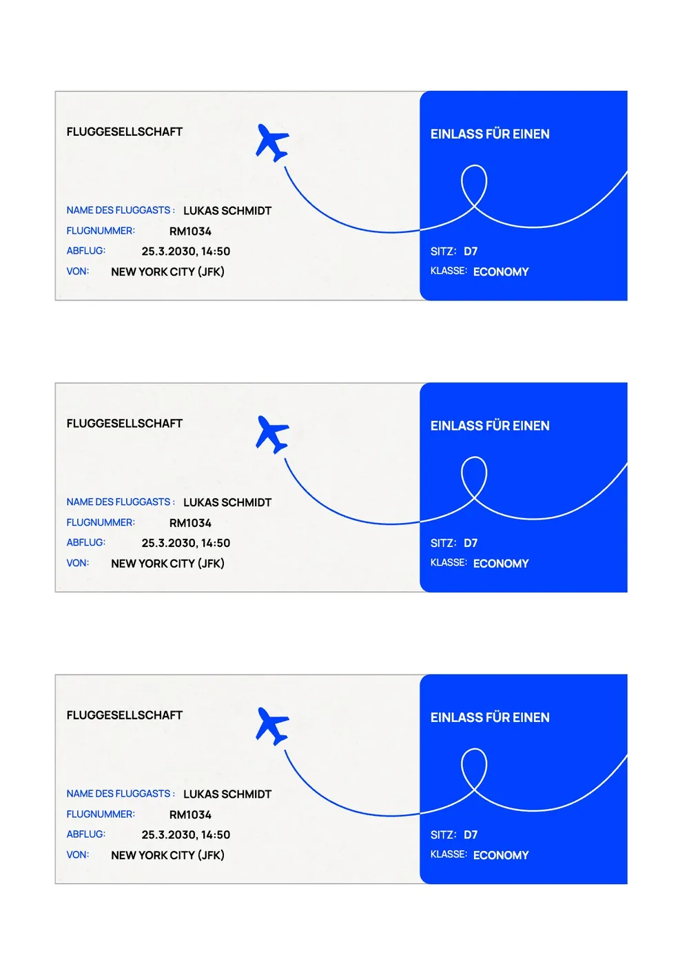 Vorlage für Flugtickets