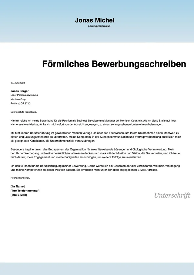 Vorlage für Bewerbungsschreiben