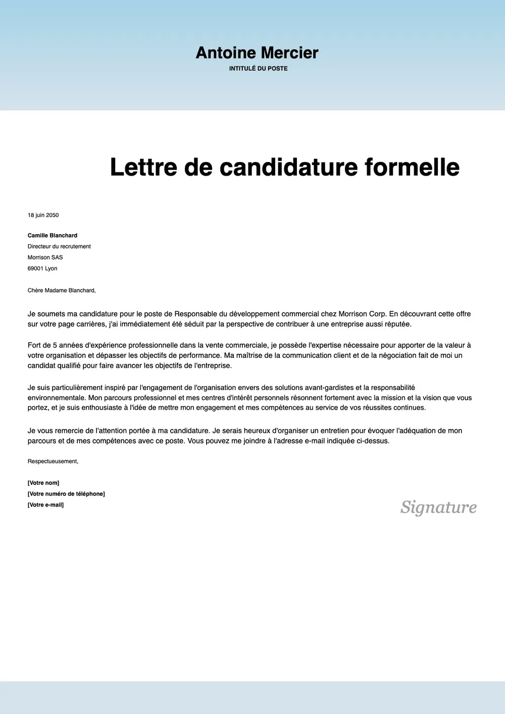 Modèle de lettre de motivation