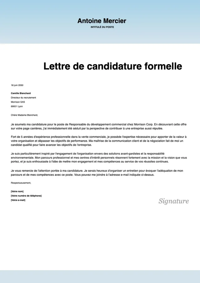Modèle de lettre de motivation