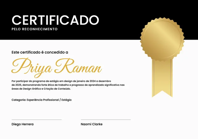 Modelo de certificado de reconhecimento de estágio