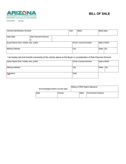arizona-bill-of-sale form