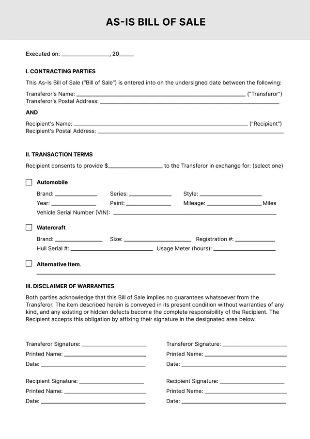 as-is-bill-of-sale form