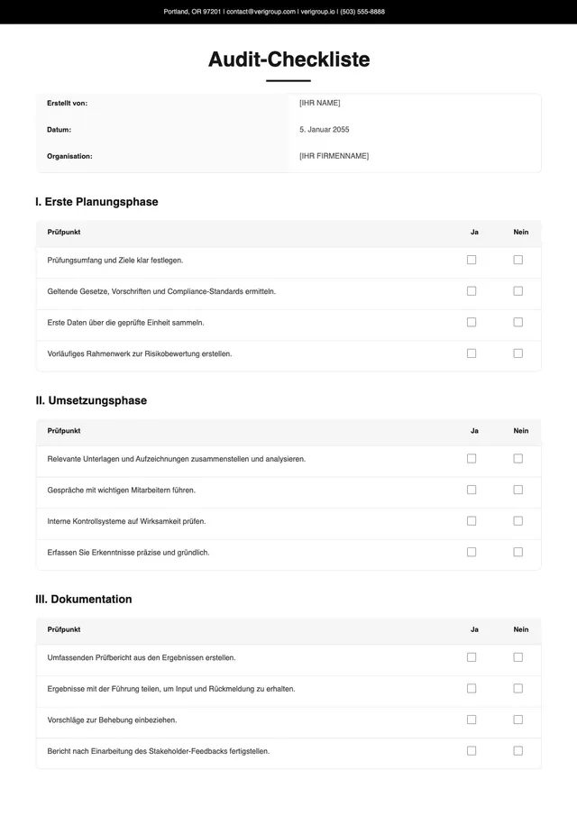 Vorlage für Audit-Checkliste