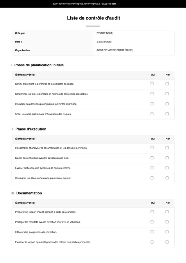 Modèle de check-list d'audit