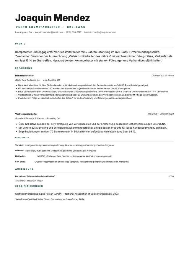 Lebenslauf für den B2B-Vertrieb
