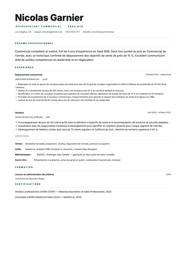 CV commercial B2B