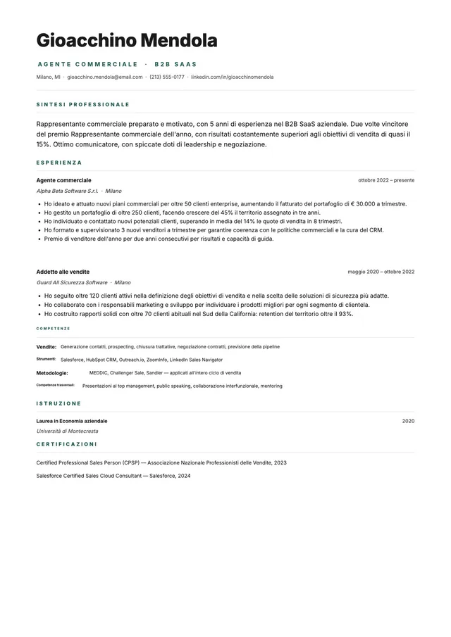 Curriculum per vendite B2B