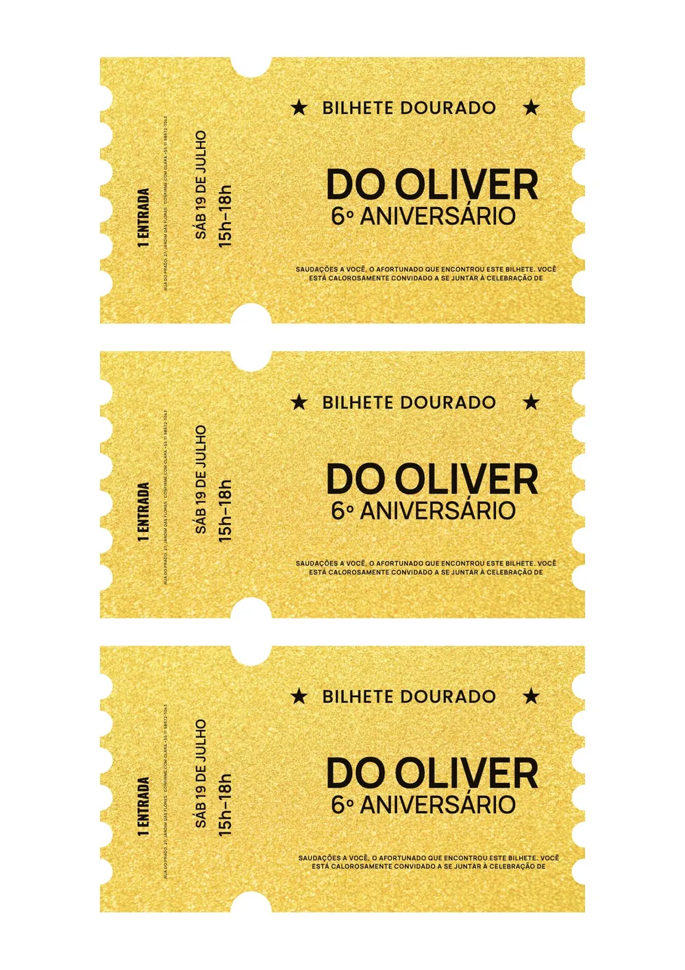 Modelo de ingresso dourado de aniversário