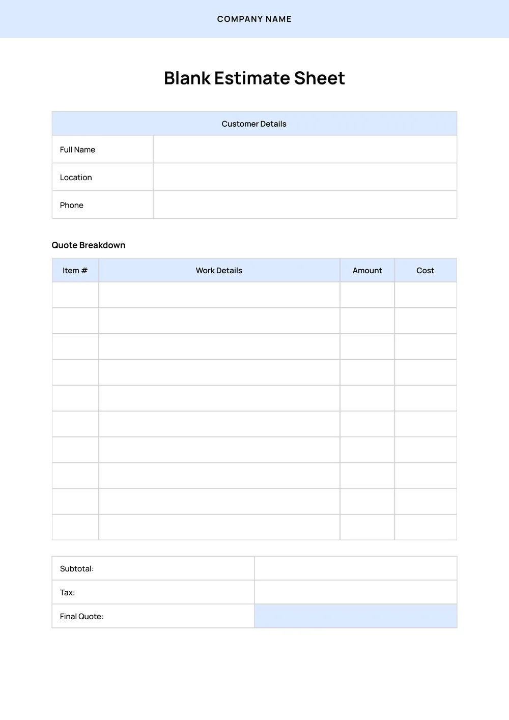 blank-estimate form