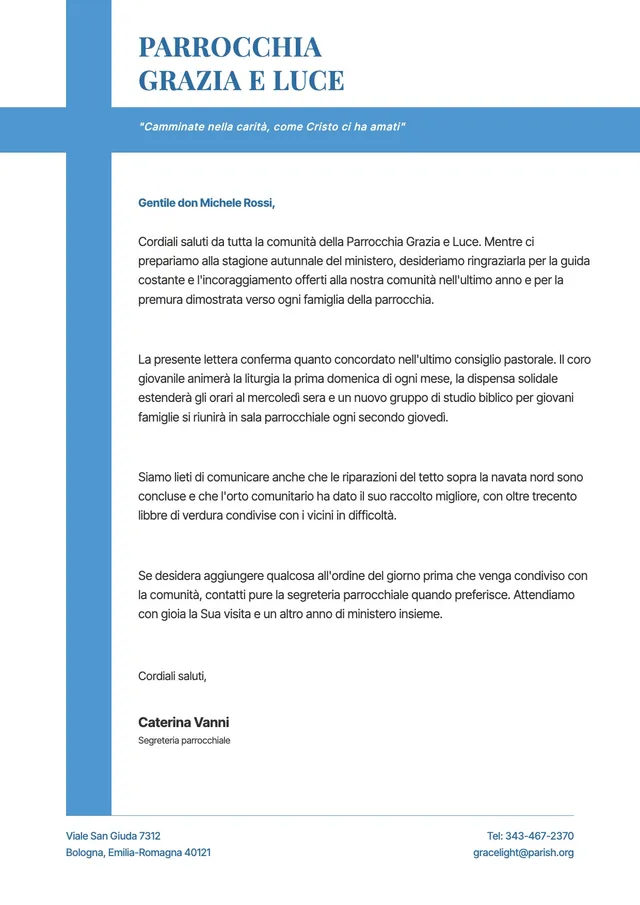 Modello di carta intestata blu per chiesa