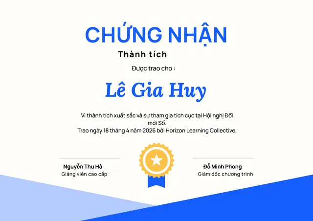 Giấy khen thành tích viền góc xanh dương