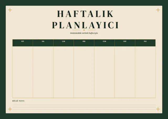 Kutulu haftalık ders programı