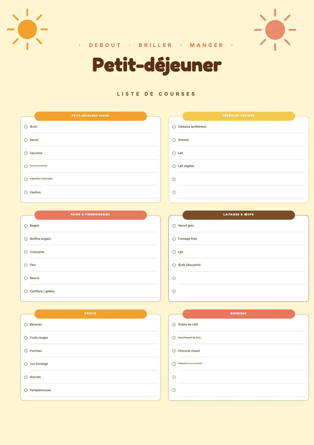 Liste de courses petit-déjeuner