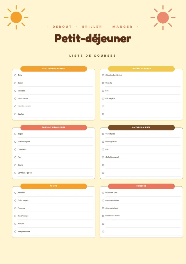 Liste de courses petit-déjeuner