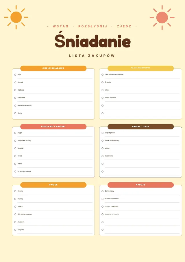 Lista zakupów na śniadanie