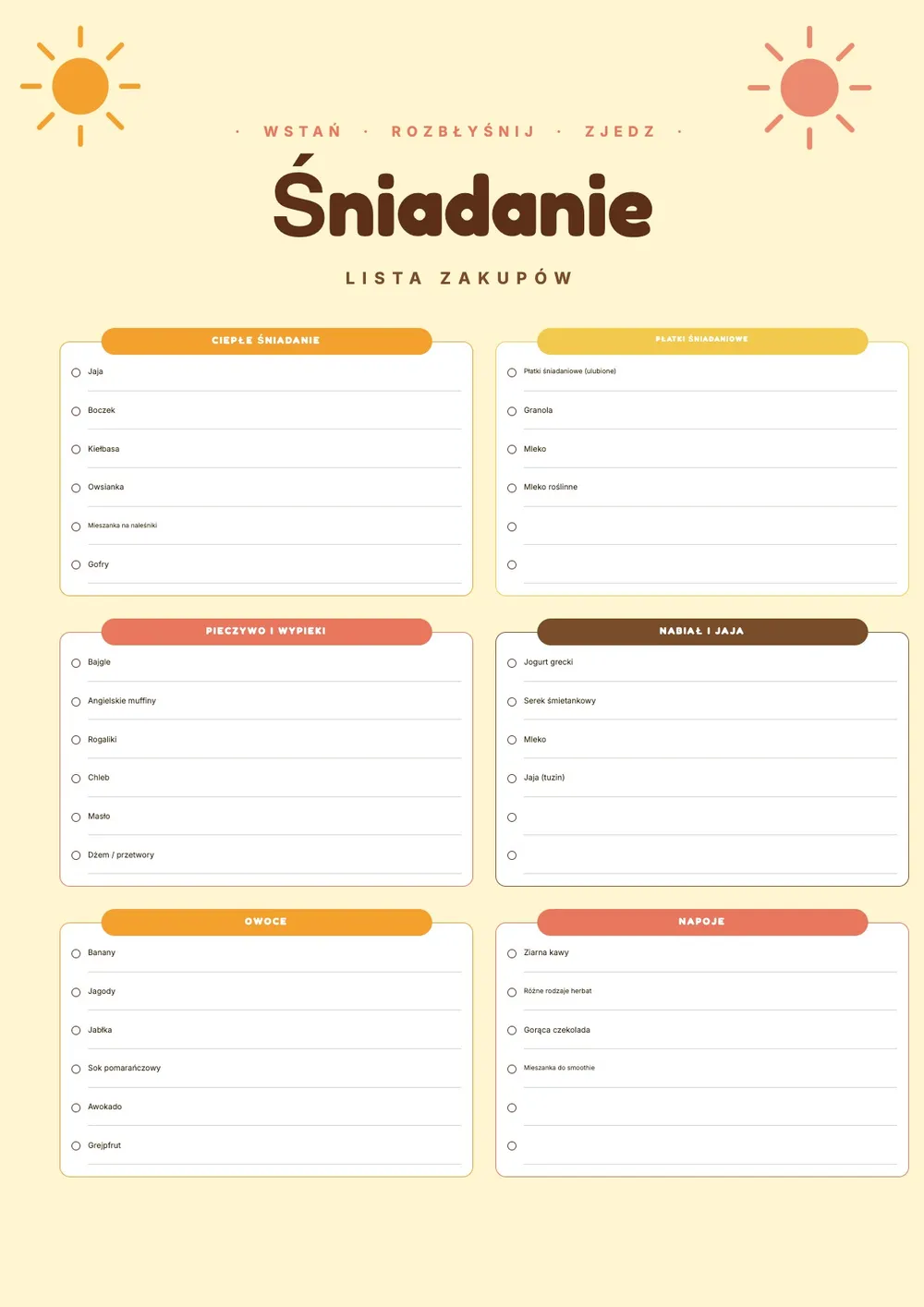 Lista zakupów na śniadanie