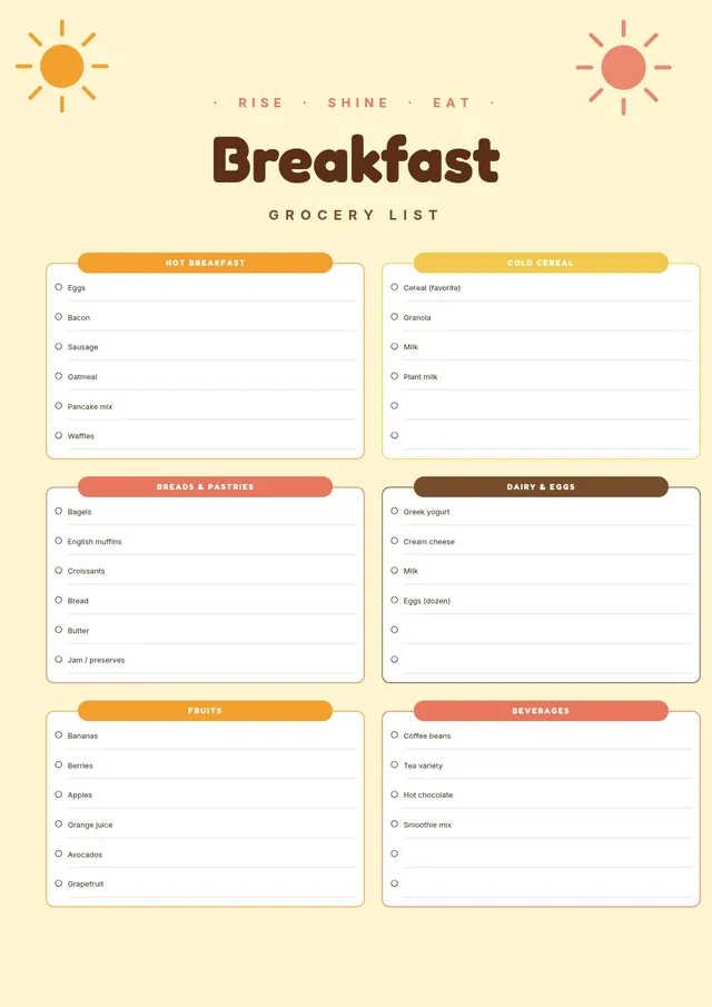 breakfast-grocery-list form