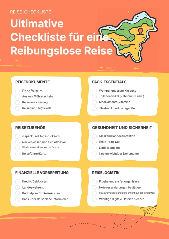 Bunte Reise-Checkliste