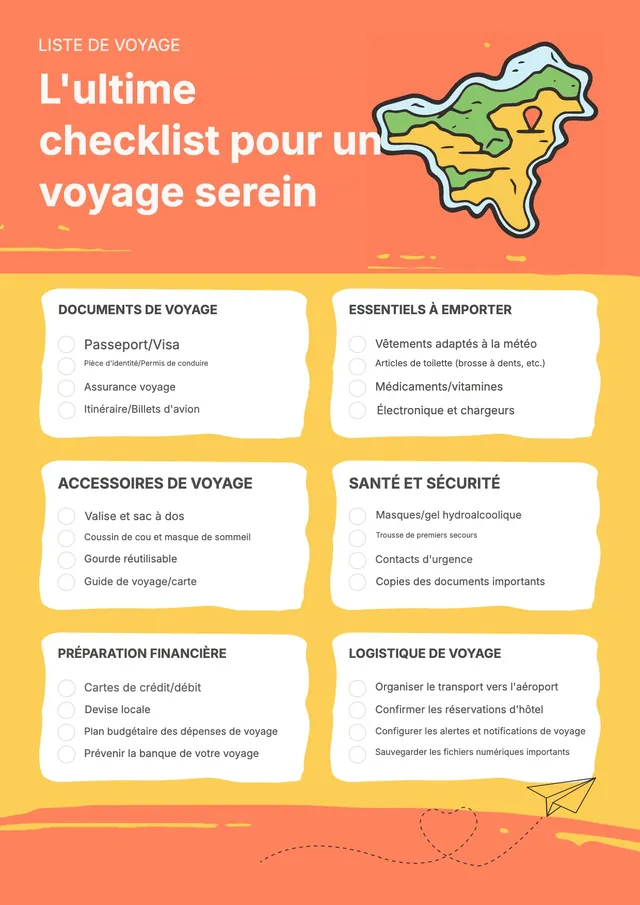 Check-list de voyage colorée