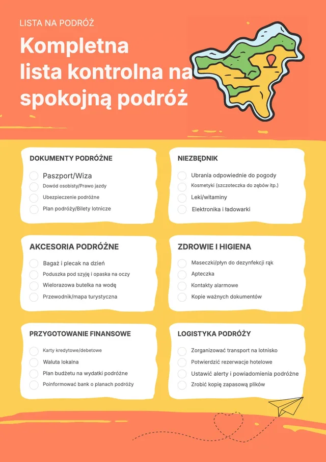 Kolorowa lista kontrolna podróży