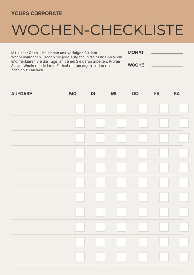 Braune Wochen-Checkliste