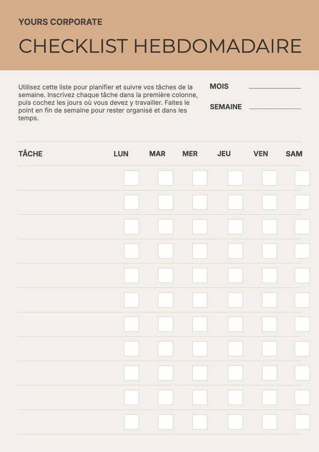 Check-list hebdomadaire marron