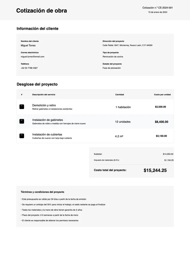 Plantilla de cotización de construcción