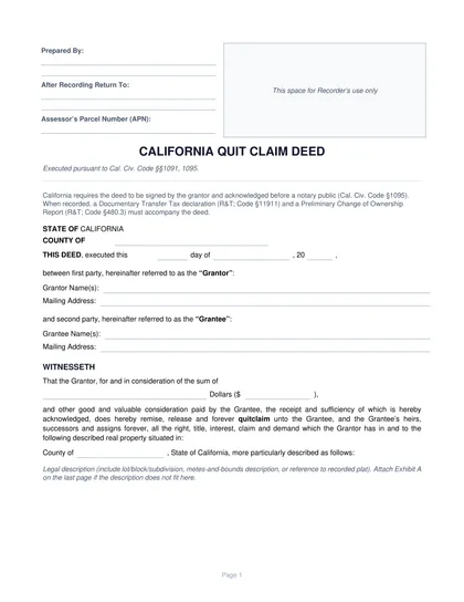 california quit claim deed form