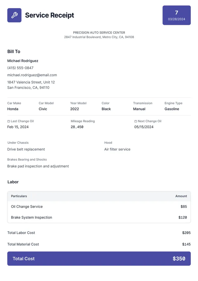 car-service-receipt form