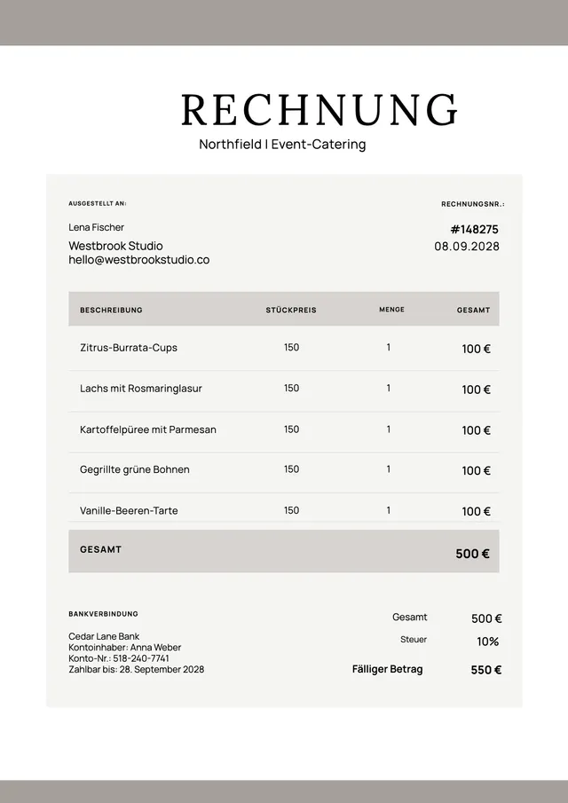 Vorlage für Catering-Rechnung