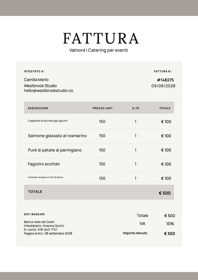 Modello di fattura per catering