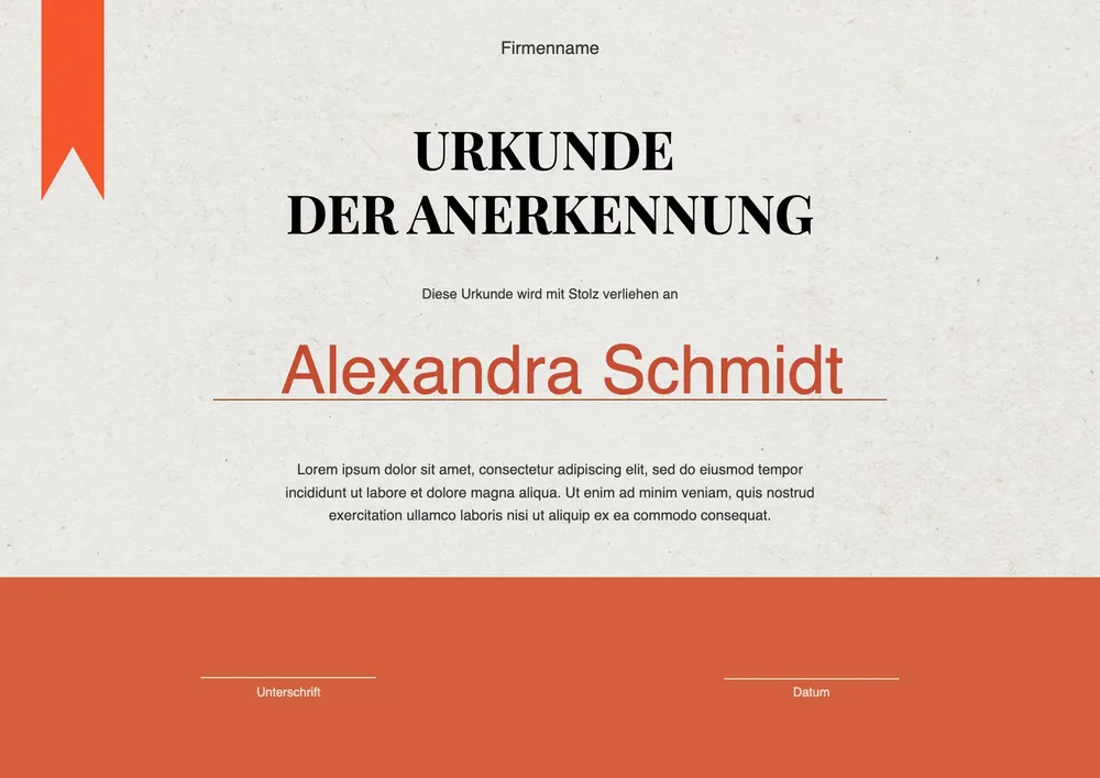 Vorlage für Anerkennungsurkunde