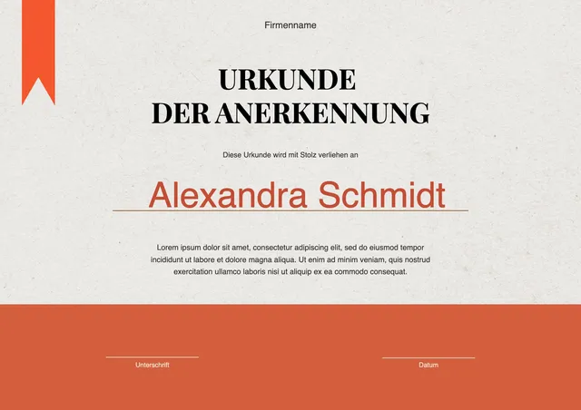 Vorlage für Anerkennungsurkunde