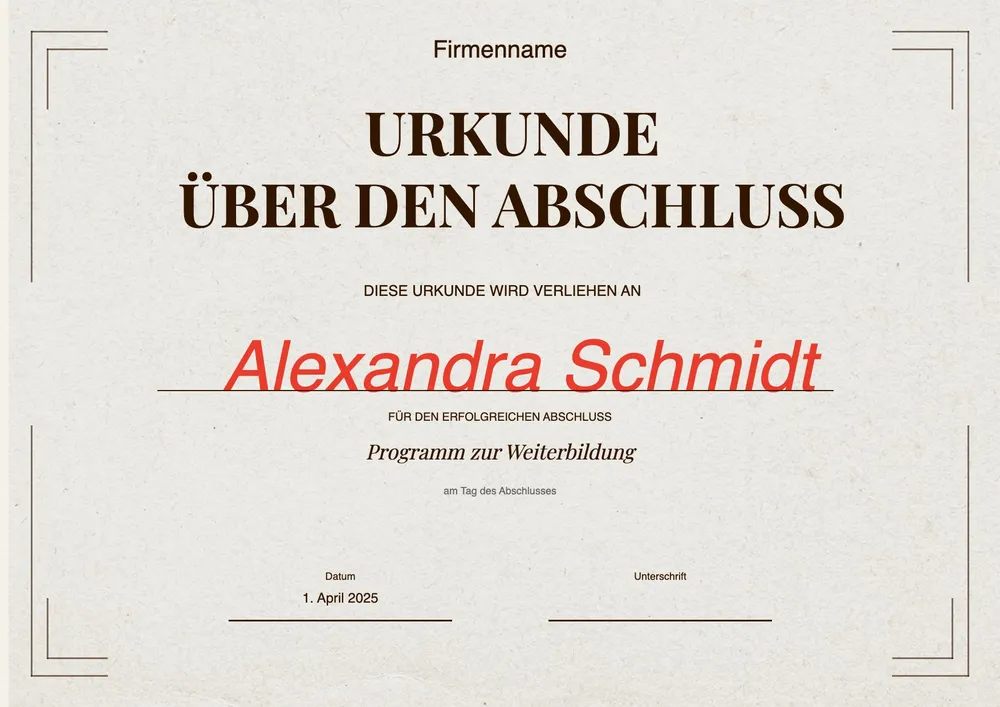 Vorlage für Abschlusszertifikat