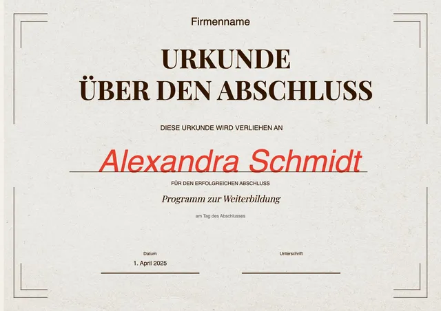 Vorlage für Abschlusszertifikat