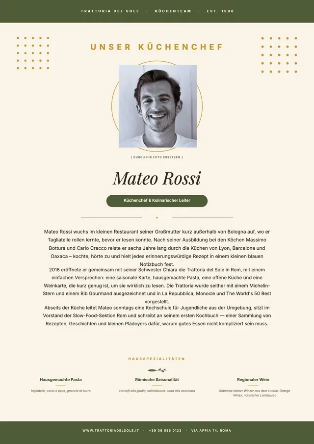 Biografie für Köche