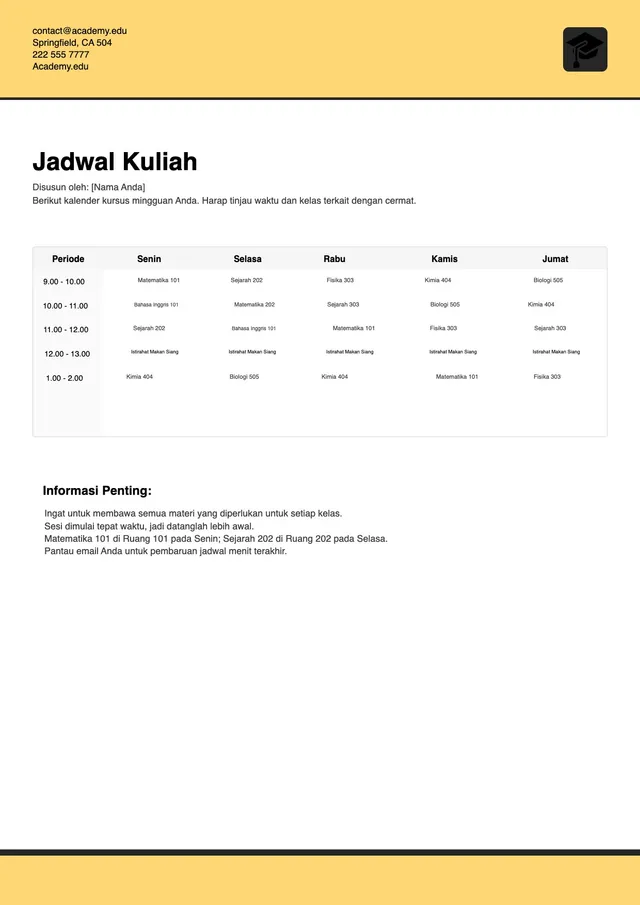 Templat Jadwal Pelajaran