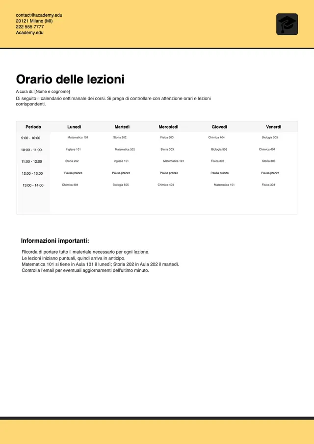 Modello di orario delle lezioni