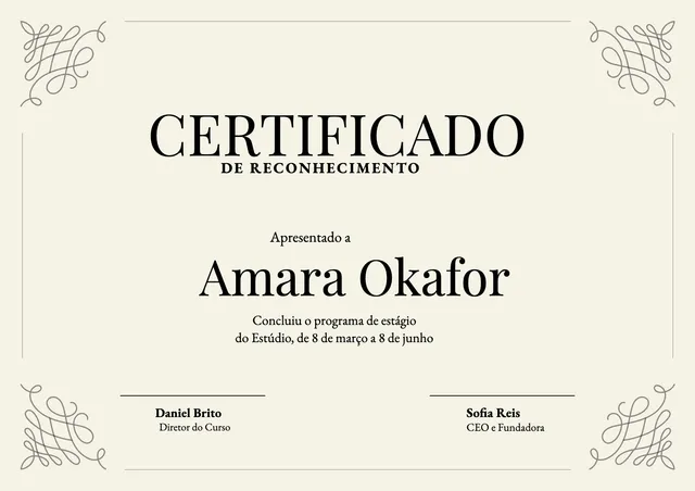Modelo clássico de certificado de estágio