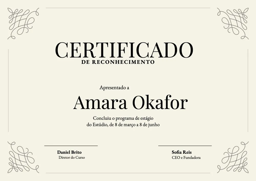 Modelo clássico de certificado de estágio