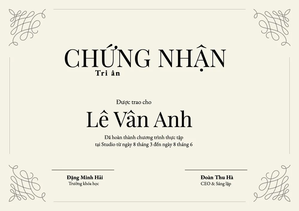 Mẫu giấy chứng nhận thực tập cổ điển