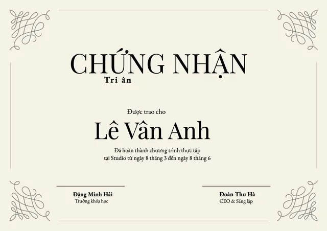 Mẫu giấy chứng nhận thực tập cổ điển