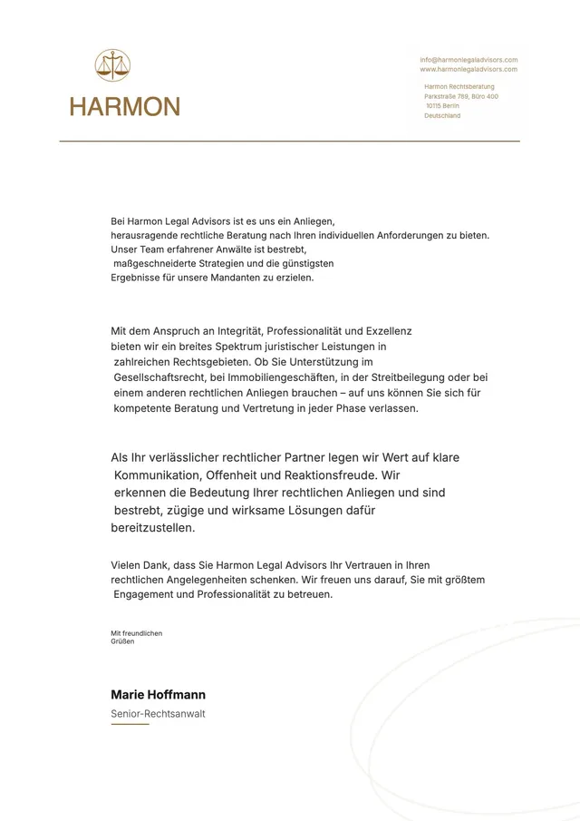 Klassischer Briefkopf für Anwaltskanzleien