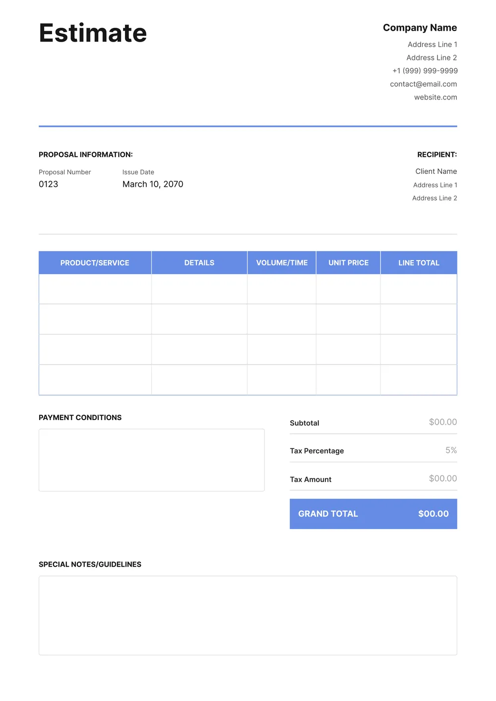 cleaning-estimate form