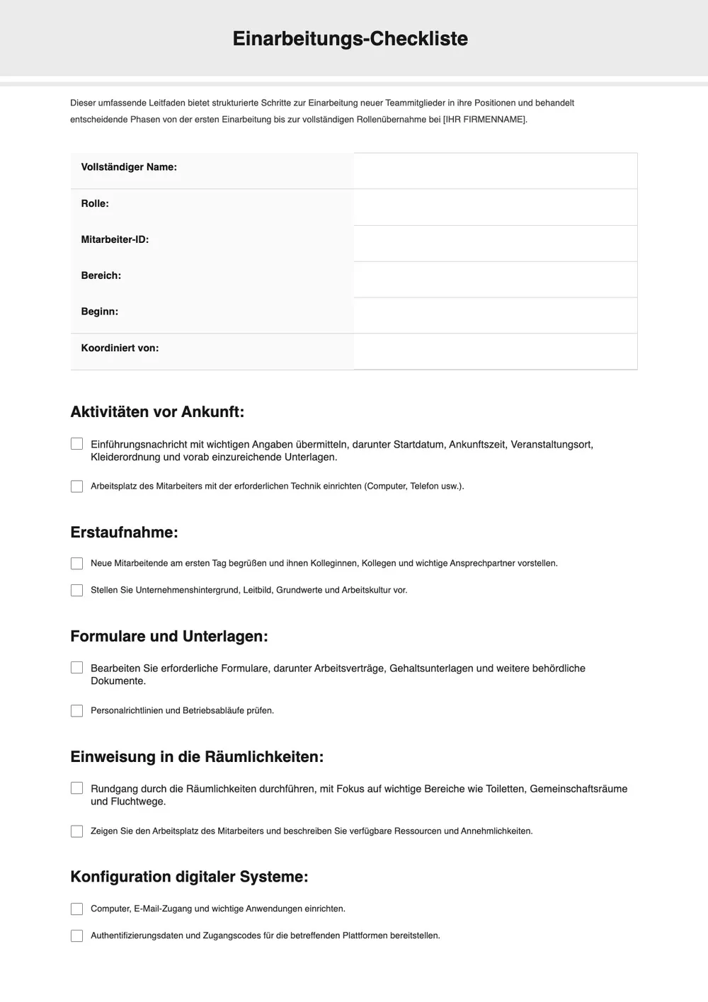 Vorlage für Kunden-Onboarding-Checkliste