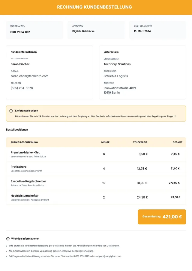 Vorlage für Kundenauftragsrechnung