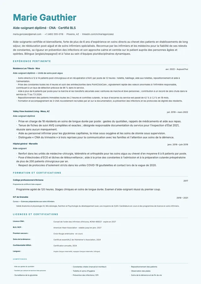 CV d'aide-soignant